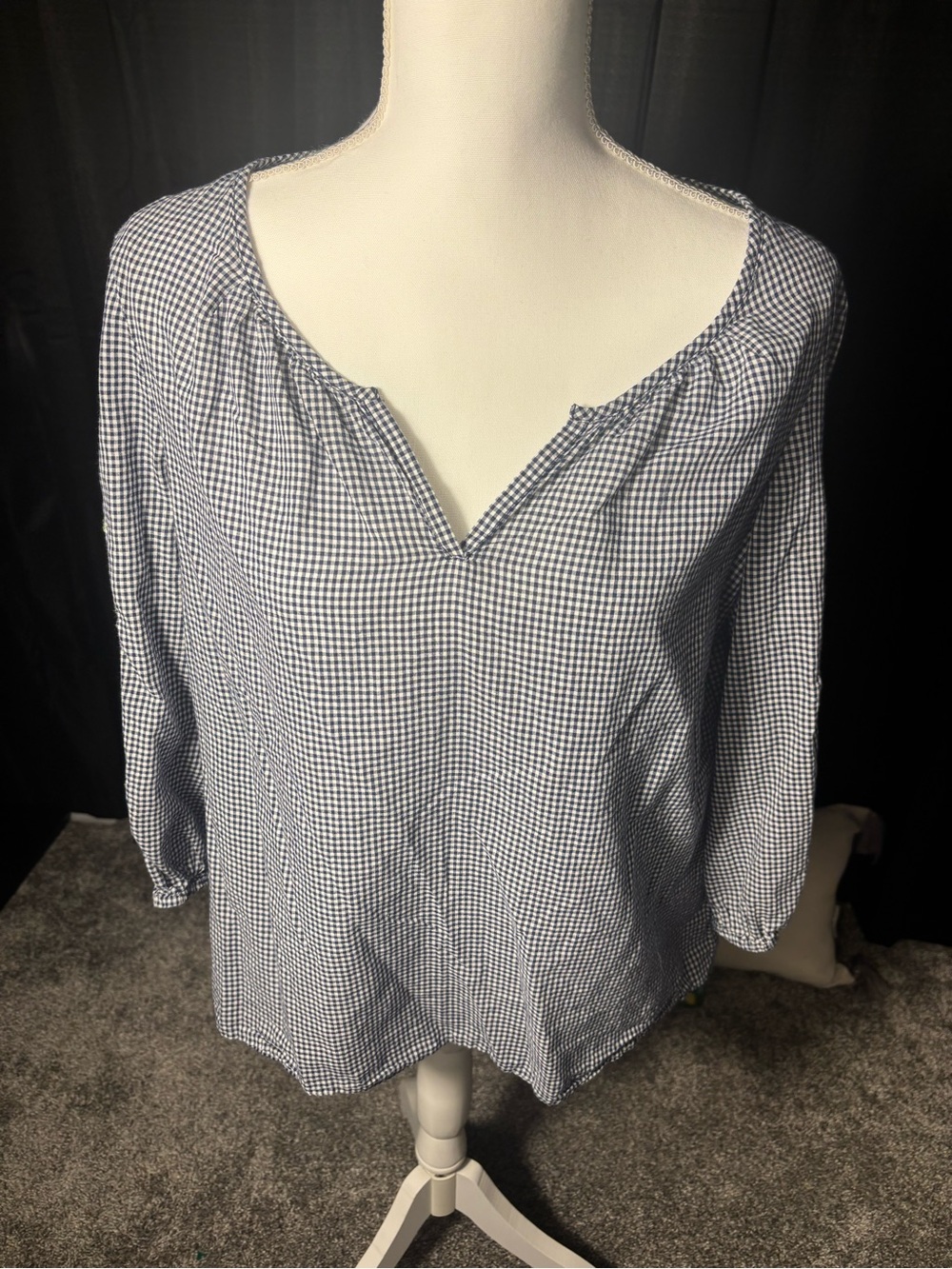Blue Gingham Peasant Blouse - Women